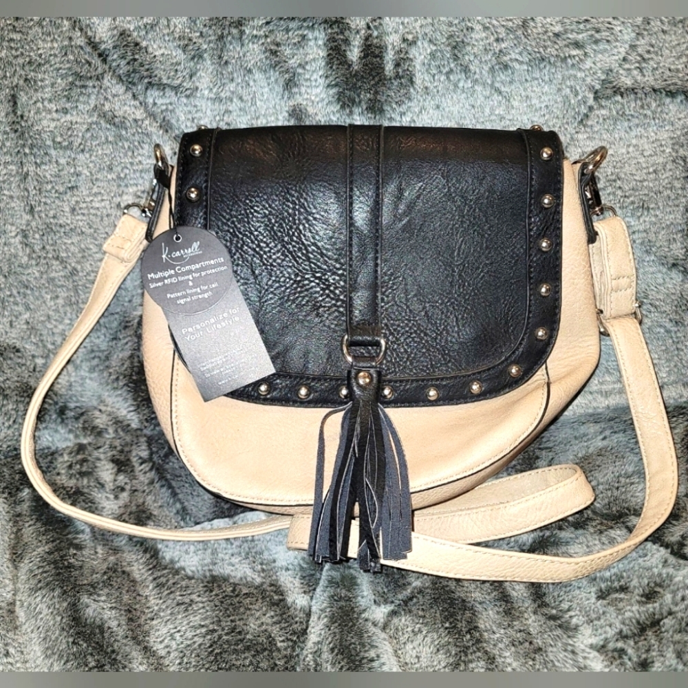 K Carroll Black and Cream Bag Crossbody Purse With RFID Protection *NEW*